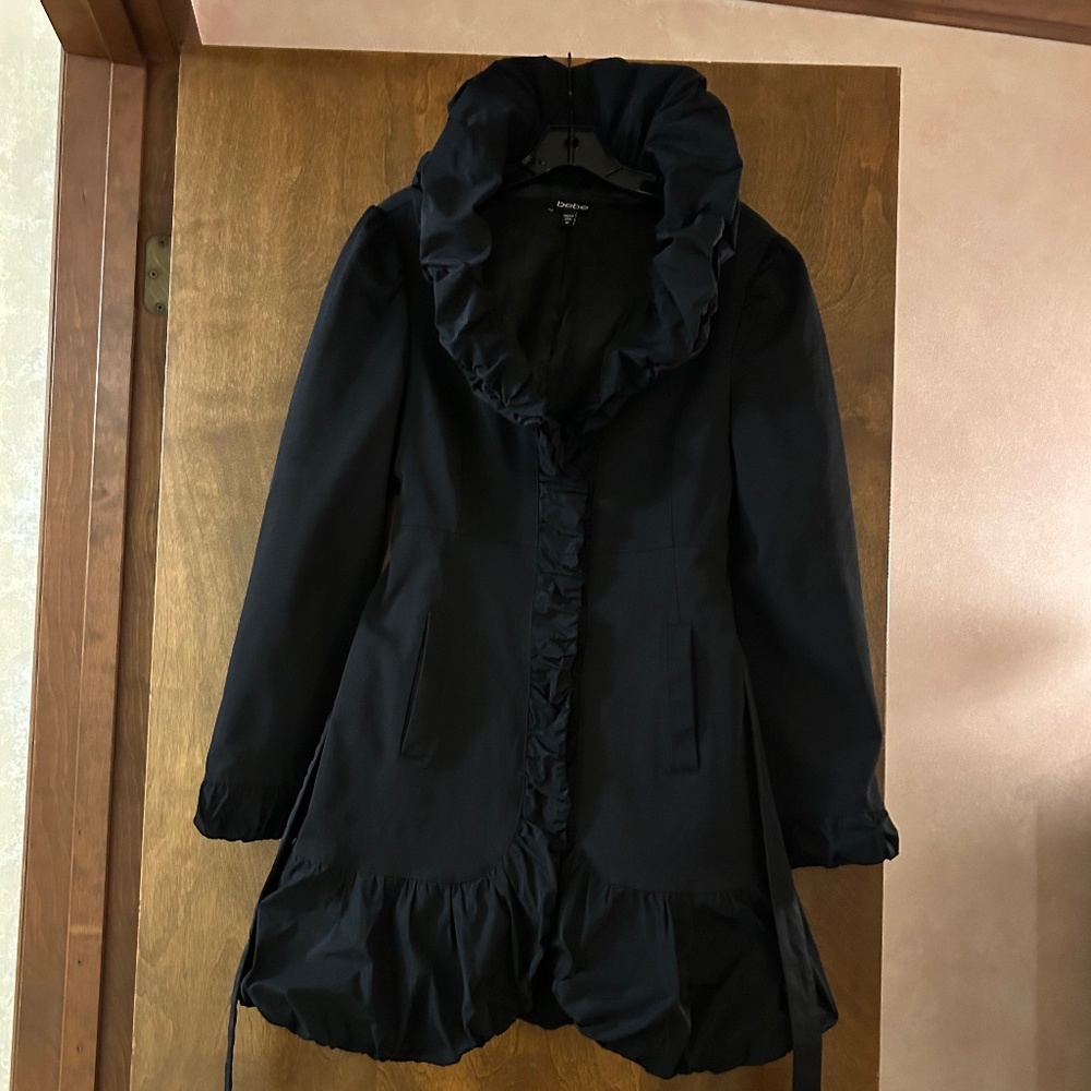 Bebe Satin Ruching Details Trim Trench Coat, Size M - Picture 5 of 16